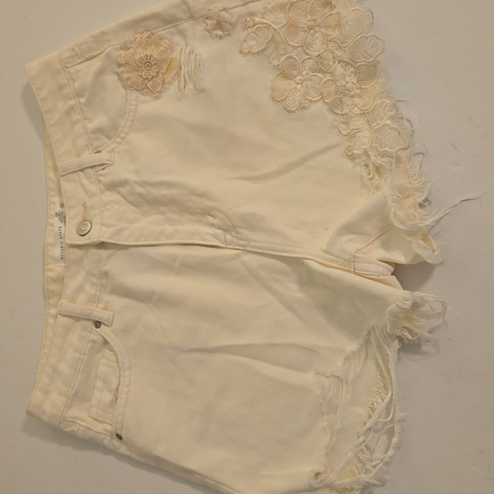 Altar'd State Cream Lace Jean Shorts Distressed